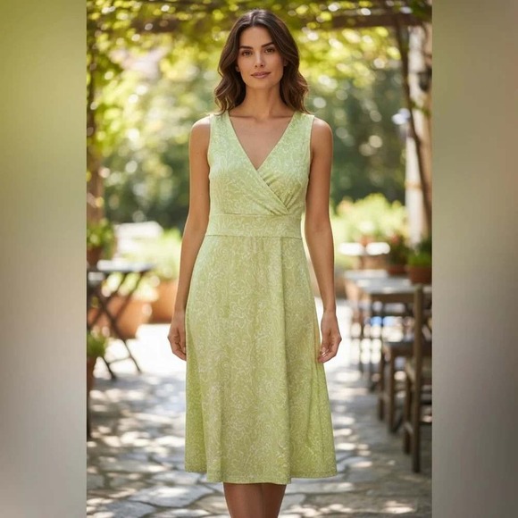 Eddie Bauer Dresses & Skirts - Eddie Bauer Faux Wrap Floral Sleeveless Midi Dress Womens XS Green Casual Knit